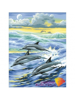 Картина стразами - Семья дельфинов