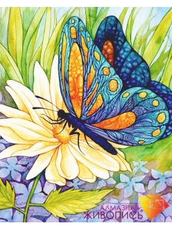 Картина стразами - Бабочка и цветок