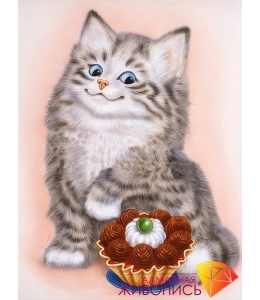 Картина стразами набор Кот и пирожное - 25х35 см