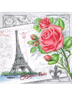 Салфетка для декупажа Париж и розы, 33х33 см, Голландия