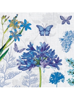 Салфетка для декупажа Голубые цветы и бабочки, 33х33 см, Голландия