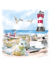 Салфетка для декупажа "Тюлени на пляже", 33х33 см, Голландия