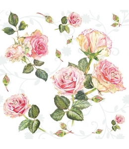 Салфетка для декупажа "Розы на белом", 33х33 см, Голландия