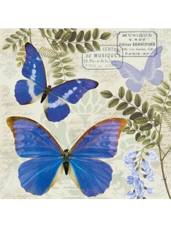 Салфетка для декупажа Синие бабочки, 33х33 см, Голландия