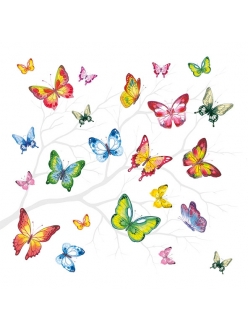 Салфетка для декупажа Разноцветные бабочки, 33х33 см, Голландия