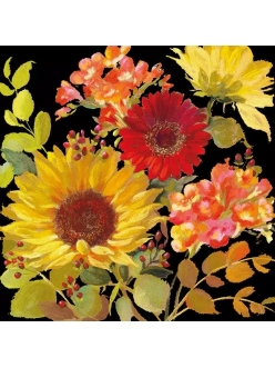Салфетка для декупажа Солнечные цветы черный, 33х33 см, Голландия