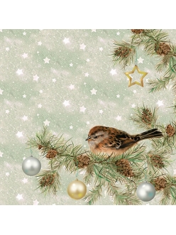 Новогодняя салфетка для декупажа Птичка на Рождественской ёлке, 33х33 см, Ambiente Голландия