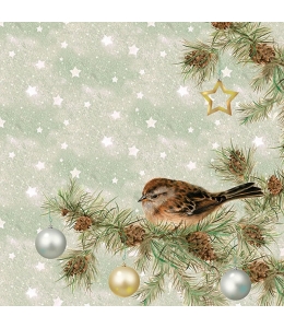 Салфетка для декупажа "Птичка на Рождественской ёлке", 33х33 см, Ambiente (Голландия)