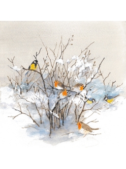 Новогодняя салфетка для декупажа Зимний куст и птицы, 33х33 см, Ambiente Голландия
