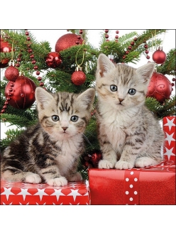 Новогодняя салфетка для декупажа Рождественские котята, 33х33 см, Ambiente Голландия