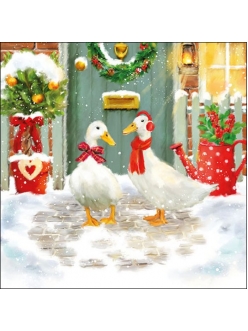 Новогодняя салфетка для декупажа Рождественские гуси, 33х33 см, Ambiente Голландия