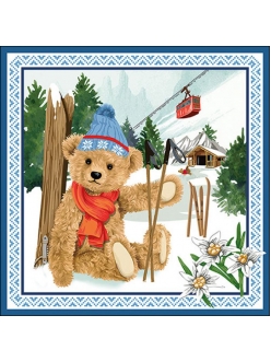 Новогодняя салфетка для декупажа Медвежонок на лыжах, 33х33 см, Ambiente Голландия
