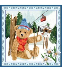 Салфетка для декупажа "Медвежонок на лыжах", 33х33 см, Ambiente (Голландия)