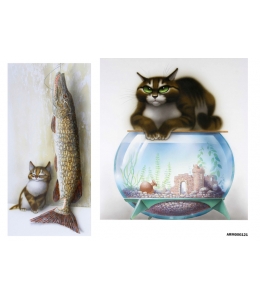Рисовая бумага для декупажа Коты и рыба, А4 Россия