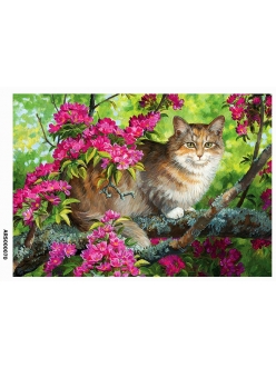 Рисовая бумага для декупажа Кошка на цветущем дереве формат А5, А4 АртДекупаж