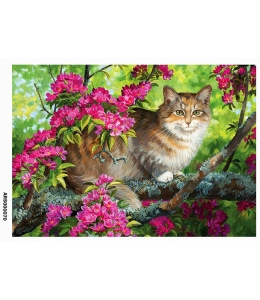 Рисовая бумага для декупажа Кошка на цветущем дереве А5, Россия
