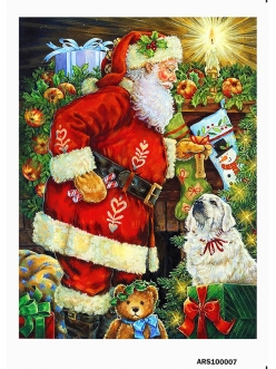 Новогодняя рисовая бумага для декупажа Санта и собака, формат А5, АртДекупаж