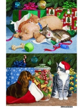 Рисовая бумага для декупажа Новогодние собаки и кошки, формат А5, Россия