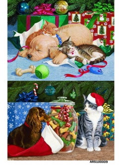 Новогодняя рисовая бумага для декупажа Собаки и кошки, формат А5, АртДекупаж