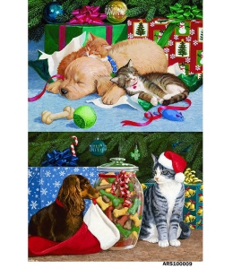 Рисовая бумага для декупажа Новогодние собаки и кошки, формат А5, Россия