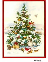 Рисовая бумага для декупажа Новогодняя елка и  птицы формат А5, Россия