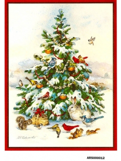 Рисовая бумага для декупажа Новогодняя елка и  птицы формат А5, АртДекупаж