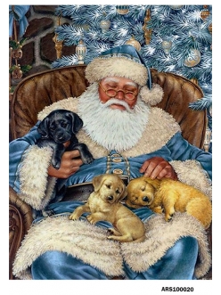 Новогодняя рисовая бумага для декупажа Санта и щенки формат А5, Россия
