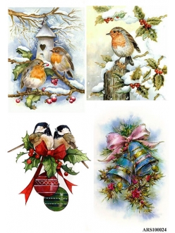 Новогодняя рисовая бумага для декупажа Зимние птицы формат А5, Россия
