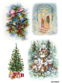 Новогодняя рисовая бумага для декупажа Рождественские колокольчики формат А5, Россия