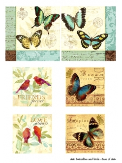 Декупажная карта Бабочки и птицы, формат А3 , Base of Art  