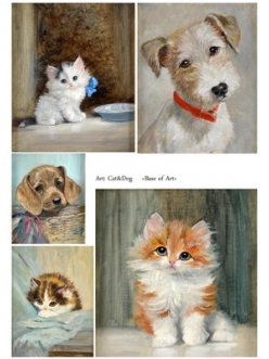 Декупажная карта Кошки и собаки, формат А4 , Base of Art  