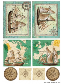 Декупажная карта Ocean 3, формат А4 , Base of Art  