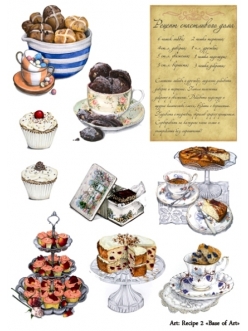 Декупажная карта Base of Art, формат А4, "Recipe 2", чай и сладости