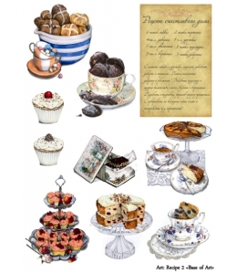 Декупажная карта Base of Art, формат А4, "Recipe 2", чай и сладости