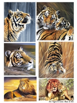 Декупажная карта Тигры и львы, формат А3 , Base of Art  