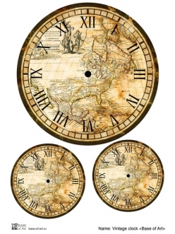 Декупажная карта Винтажные часы, формат А3 , Base of Art  