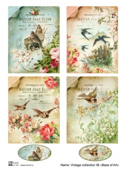 Декупажная карта Винтажная коллекция Птицы и цветущие деревья, формат А3