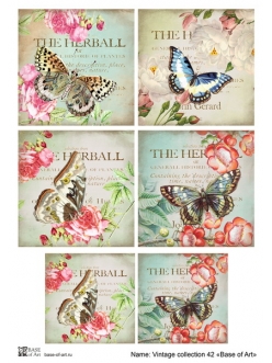 Декупажная карта Винтажная коллекция Бабочки и розы, формат А3 , Base of Art  
