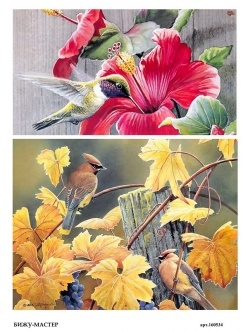 Рисовая бумага для декупажа Птицы, цветы и виноград, А4, Россия