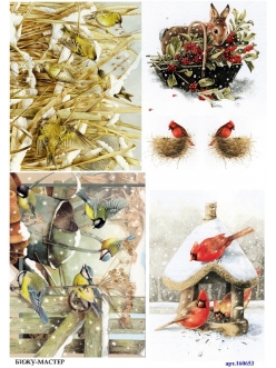 Рисовая новогодняя бумага для декупажа Зимние птички, А4, Бижу-Мастер