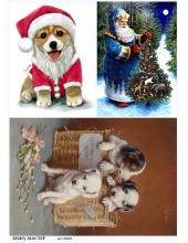 Рисовая бумага для декупажа Санта и собаки, А4, Россия