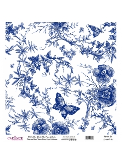 Рисовая бумага Blue Shades K009 бабочки в цветах, Cadence 30х30 см