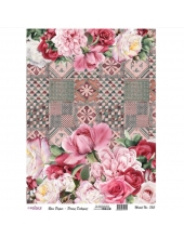 Рисовая бумага для декупажа Cadence 733 "Розовые цветы на плитке", 30х41 см