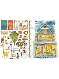 Рисовая бумага для декупажа Черепица, снеговик, игрушки, для 3D изображений, 35х50 см, Calambour CO 26