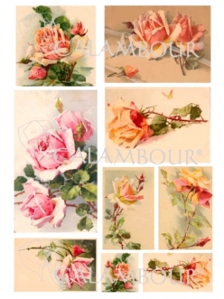 Рисовая бумага для декупажа Чайные розы, розовые, 33х48 см, Calambour DGR151