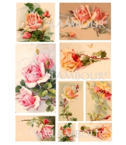 Рисовая бумага для декупажа "Чайные розы, розовые" 33х48 см, Calambour DGR151 