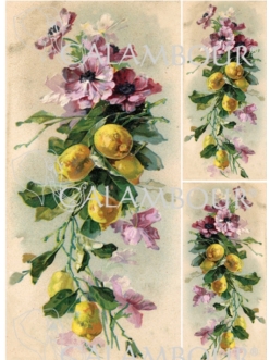Рисовая бумага для декупажа Calambour DGR 159, Цветы и лимоны, винтаж