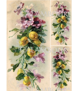 Рисовая бумага для декупажа Calambour DGR 159, Цветы и лимоны, винтаж, 33х48 см
