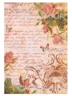 Рисовая бумага для декупажа Calambour DGR 175 Розы, тексты и орнамент, 33х48 см
