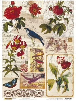 Рисовая бумага Открытки с птицами и цветами, 21x29,7см, Craft Premier 